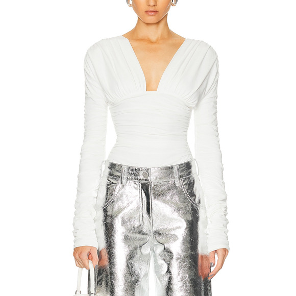 Interior 'The Vera' White Cotton V Neck Long Sleeve Top Size S